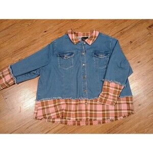 Women With Control My Wonder Denim Mix Media Denim Jacket Midwash 3XL